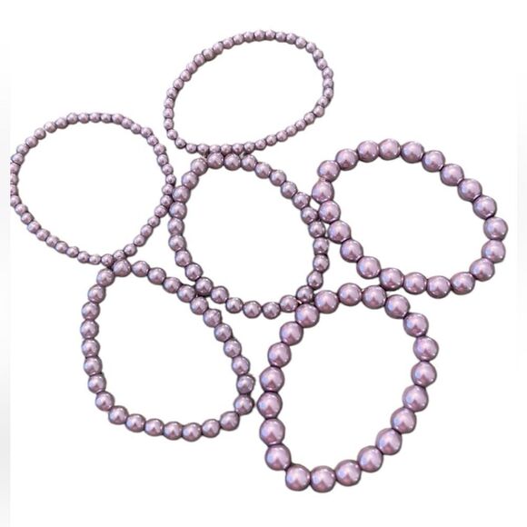 NWT Angelas Designs 6 handmade lavender faux pearl bracelets great for stacking - Picture 1 of 4